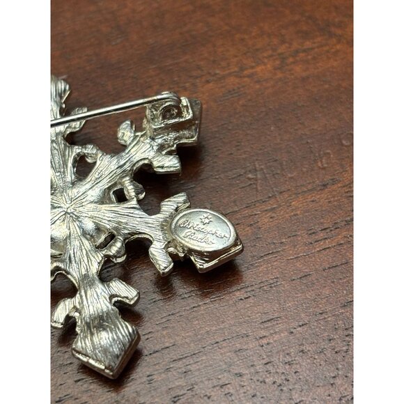 Christopher Radko Snowflake Pin Brooch Blue Rhinestones Silver-Tone Christmas - Picture 5 of 8